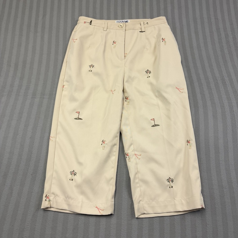 Coral Bay Women's Golf Flat Front Embroidered Shorts Palm Trees Golf Club Size4P